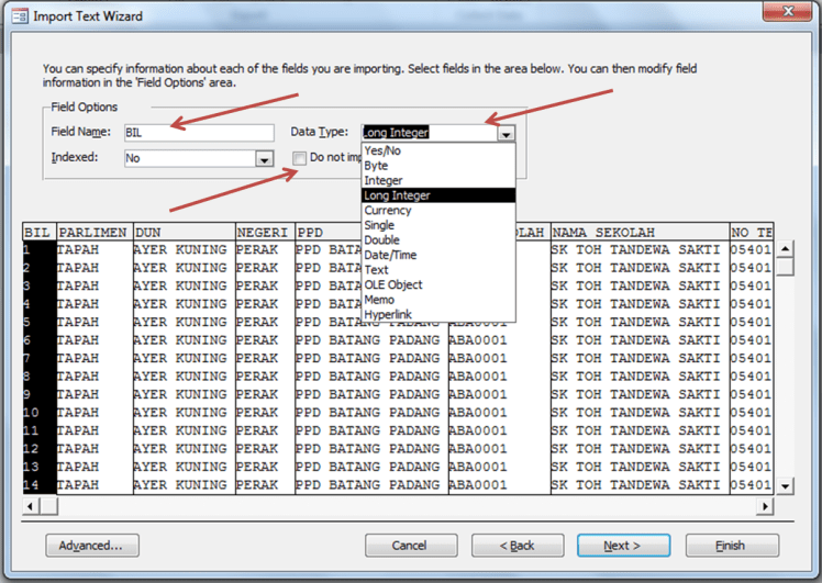 Import text wizard box 3